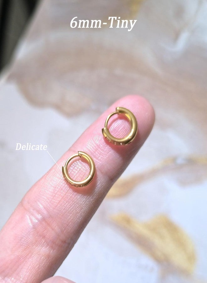 AMASIS Small Gold Hoop Earrings for Women Men,14K Gold Plated in 316L Surgical Steel Hinge Huggie Hoop Earrings fit Cartilage Helix Tragus Sung Earlobe Lightweight Hypoallergenic Earrings (1 Pair-6mm) - Image 4